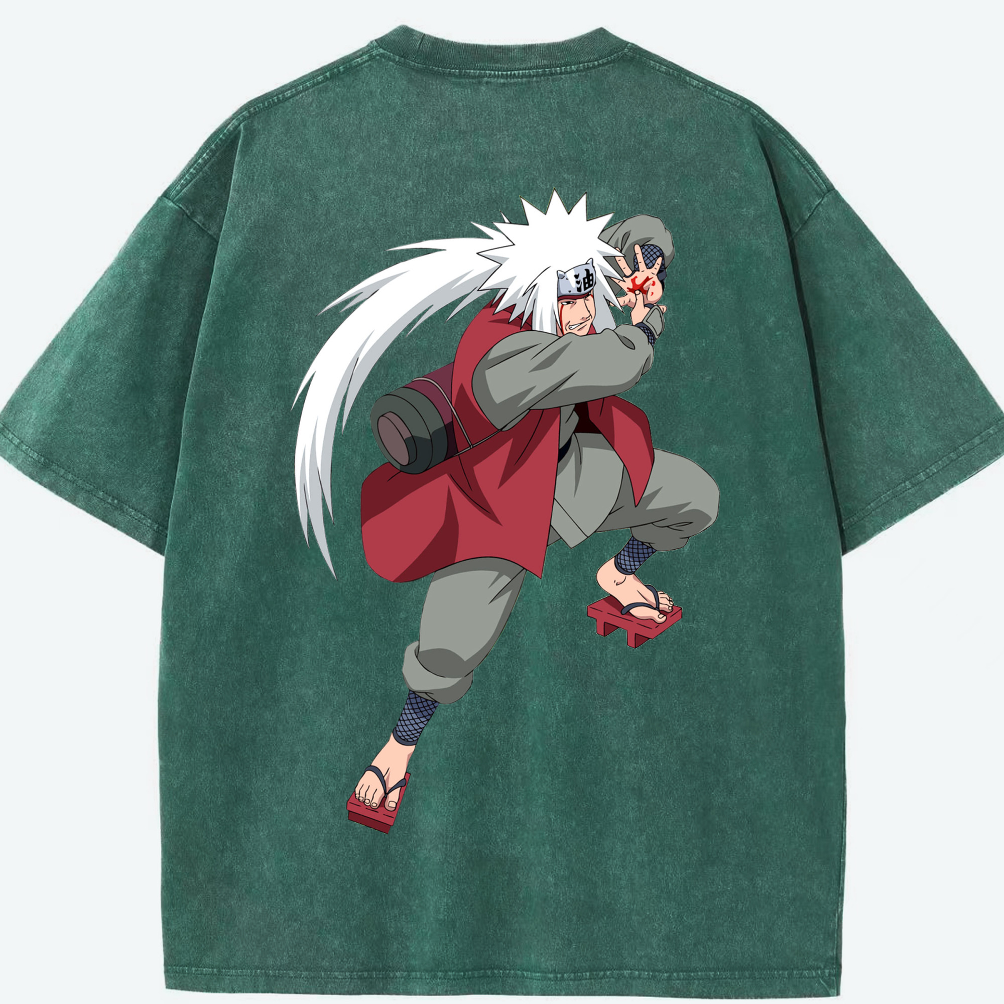 （画像用） NARUTO -ナルト- 自来也（じらいや） Jiraiya 綿100% ヴィンテージ風 半袖Tシャツ（背面プリント）